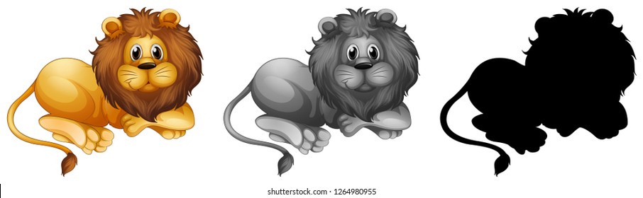 Set of male lion character illustration