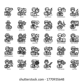 Set of male occupation thin line and pixel perfect icons for any web and app project. 