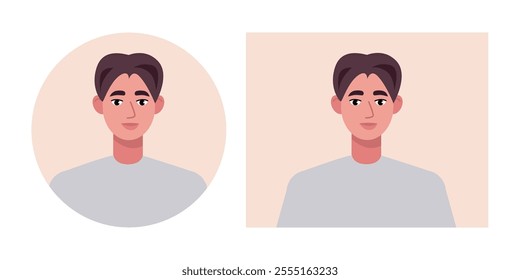 Set of male portraits. Character avatars in round and rectangular frames. Vector illustration in a flat style