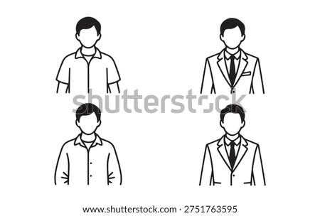 Set of male professional avatars. different attire, casual, shirt, suit, tie, corporate worker