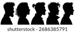 Set of male profile silhouettes with different contemporary hairstyles. Collection shows diversity of trendy fashionable men’s looks for design, advertising, barbershop branding and creative projects