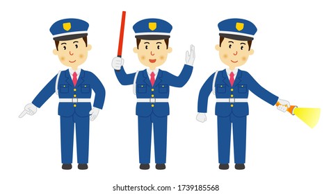 A set of male security guards. White background vector data.