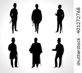 Set of male silhouettes retro 1900s -1920s, upper classes. Vintage Gentlemen collection