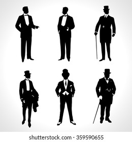 Set of male silhouettes retro1920s, upper classes. Vintage Gentlemen collection