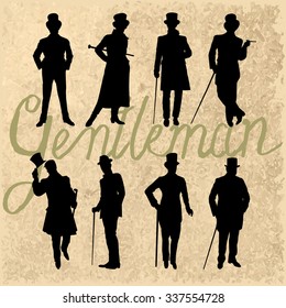 Set of male silhouettes retro1920's. Vintage Gentlemen collection