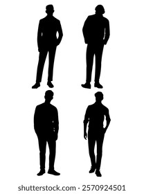 Set of male silhouettes in various standing poses. Versatile for design and creative projects