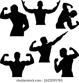 Set of Male Silhouttes exercising gym workout Hand drawn sketch vector illustration