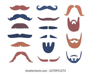 Set Of Male Stylish Mustaches And Beards, Part Of Men Appearance. Elements For Men's Grooming Products, Fashion