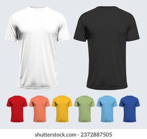 Set of male Tshirt, Unisex Fashion MockupIllustration Clothes, Men Blank T-Shirt Template, Realistic Font 3D Male Shirt Cloth on Colorful Background, Shop design T shirt