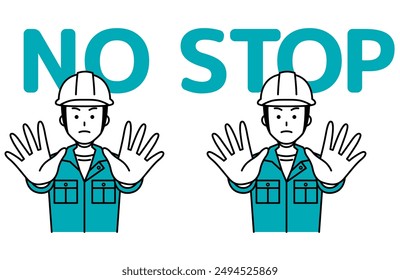 Set of male workers holding things with both hands