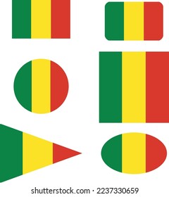 Set of Mali flags with white background. Vector collection of flags with different shapes. 