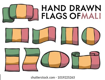 Set of Mali Hand Drawn / Doodled National Flags. High-Quality Vector Illustration. Grouped, Ready To Use!