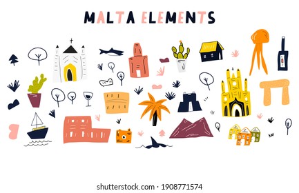 Set of Malta elements vector illustration eps 10. Travel concept.