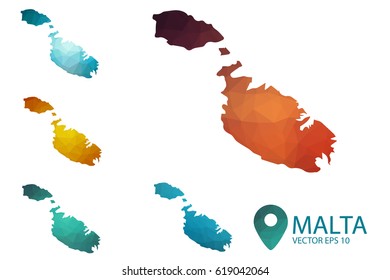 Set of Malta maps. Bright gradient map of country in low poly style. Multicolored country map in geometric style for your infographics. Vector illustration eps 10.