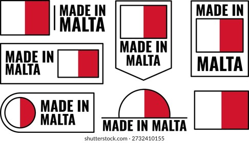 Set of Malta product emblems showing made in Malta icons with national colors and designs