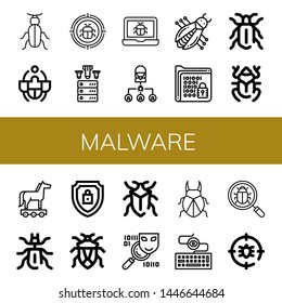 Set of malware icons such as Beetle, Malware, Ddos, Bug, Encrypt, Trojan horse, Encrypted, Spyware, Keylogger, Anti bug , malware