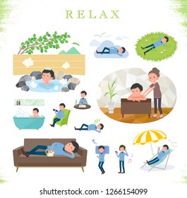 A set of man about relaxing.There are actions such as vacation and stress relief.It's vector art so it's easy to edit.