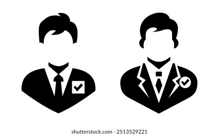Set of Man Approval Check template flat icons, on transparent background, flat design vector illustration, politics election concept. NOT GENERATIVE AI