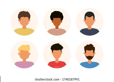 Conjunto de ícono de perfil de avatar del hombre. Colección de retratos de personas. Ilustración vectorial al estilo de las caricaturas.