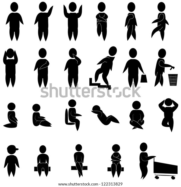 Set Man Basic Posture People Sitting Stock Vector Royalty Free