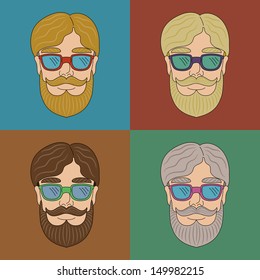 Set with a man with beard and mustache in glasses