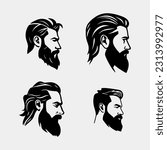 set of Man with beard variations silhouette. Side face profile