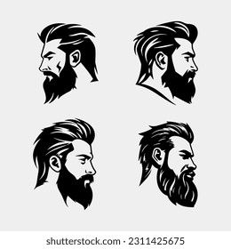 set of Man with beard variations silhouette. Side face profile