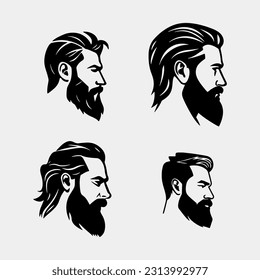 set of Man with beard variations silhouette. Side face profile