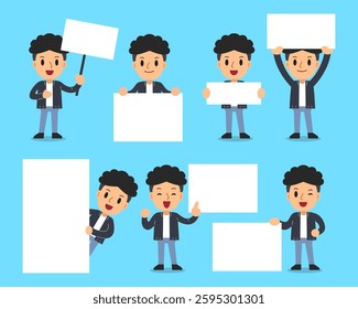 Set of man with blank white banner for design.