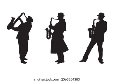 Set of man blowing a trumpet