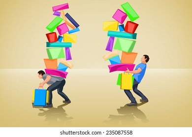 set of man carrying boxes with gifts