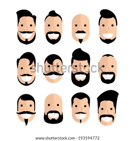 Set Man Cartoon Faces Beard Mustache Stock Vector (Royalty 