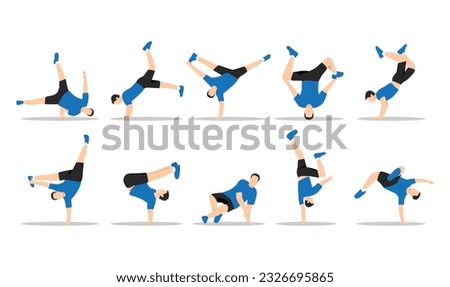 Set of man character of dancers breakdance dancer. Flat vector illustration isolated on white background