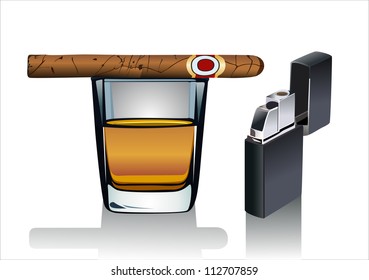 Set of the man - a cigarette, cognac, a lighter