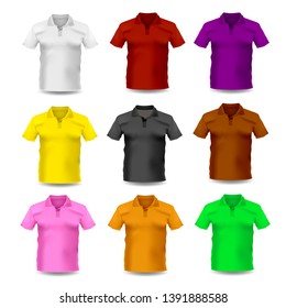 Set of man clothes. Different color polo-shirt. Vector sportswear and uniform
