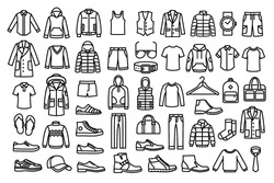 Set Of Man Clothes Icons, Thin Line Style.