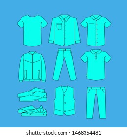 Set of man clothes icons, thin line style