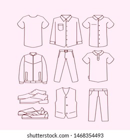 Set of man clothes icons, thin line style