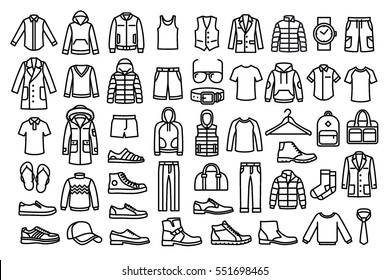 Set of man clothes icons, thin line style. - Shutterstock ID 551698465