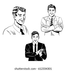 set man comic style black and white