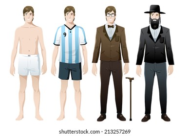 set man in costumes vector isolated 