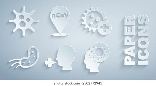 Set Man coughing, Positive virus, Virus, Human and, Corona 2019-nCoV on location and  icon. Vector