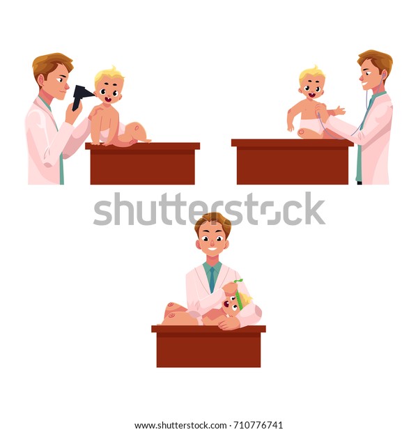 Vector De Stock Libre De Regalias Sobre Conjunto De Medicos Pediatras Revisando El710776741