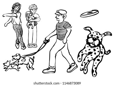 set man and dog vector illustration design hand drawing