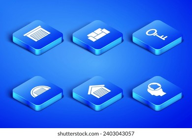 Set Man dreaming about buying house, Garage, Sofa and House key icon. Vector