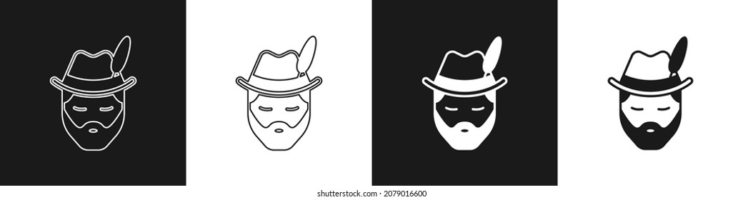 Set Man dressed for German Oktoberfest icon isolated on black and white background.  Vector