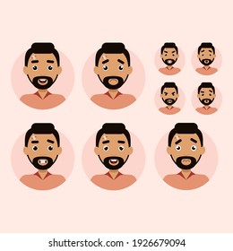 Set of man emotions. Man avatar vector illustration flat style