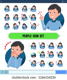 A set of man with expresses various emotions on the SNS screen.There are variations of emotions such as joy and sadness.It's vector art so it's easy to edit.