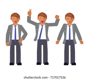 Set of man expression. Character creation. Full length and different face and body emotion portraits on white background. Build your own design. Vector illustration eps 10