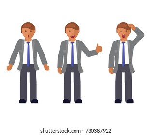 Set of man expression. Character creation. Full length and different face and body emotion portraits on white background. Build your own design. Vector illustration eps 10